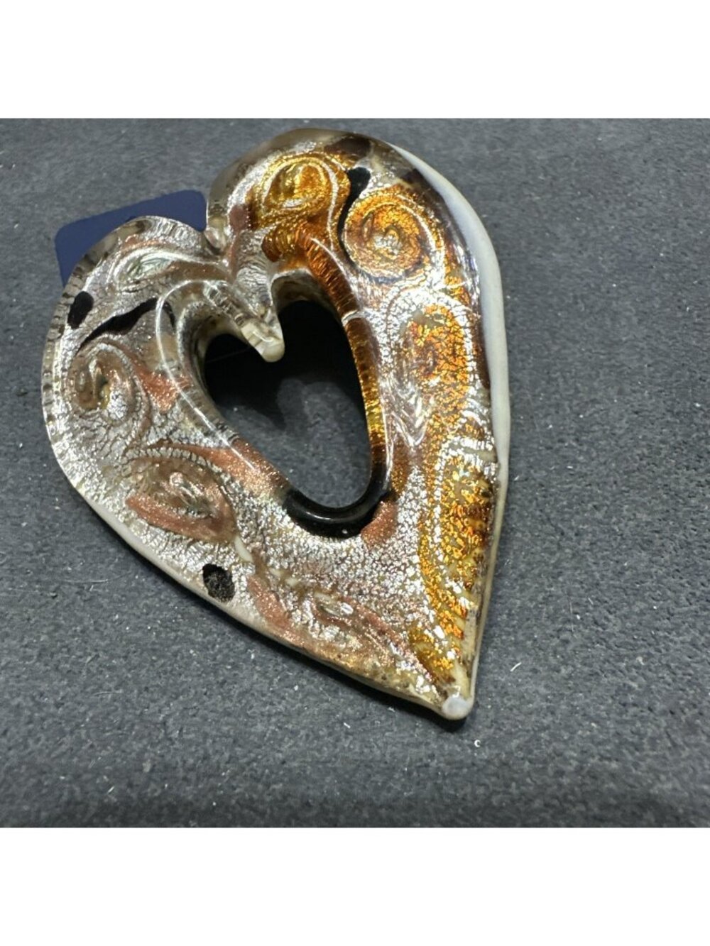 Authentic MILOR Milano Glass Heart Pendant 2 1/2"T x 2"W New